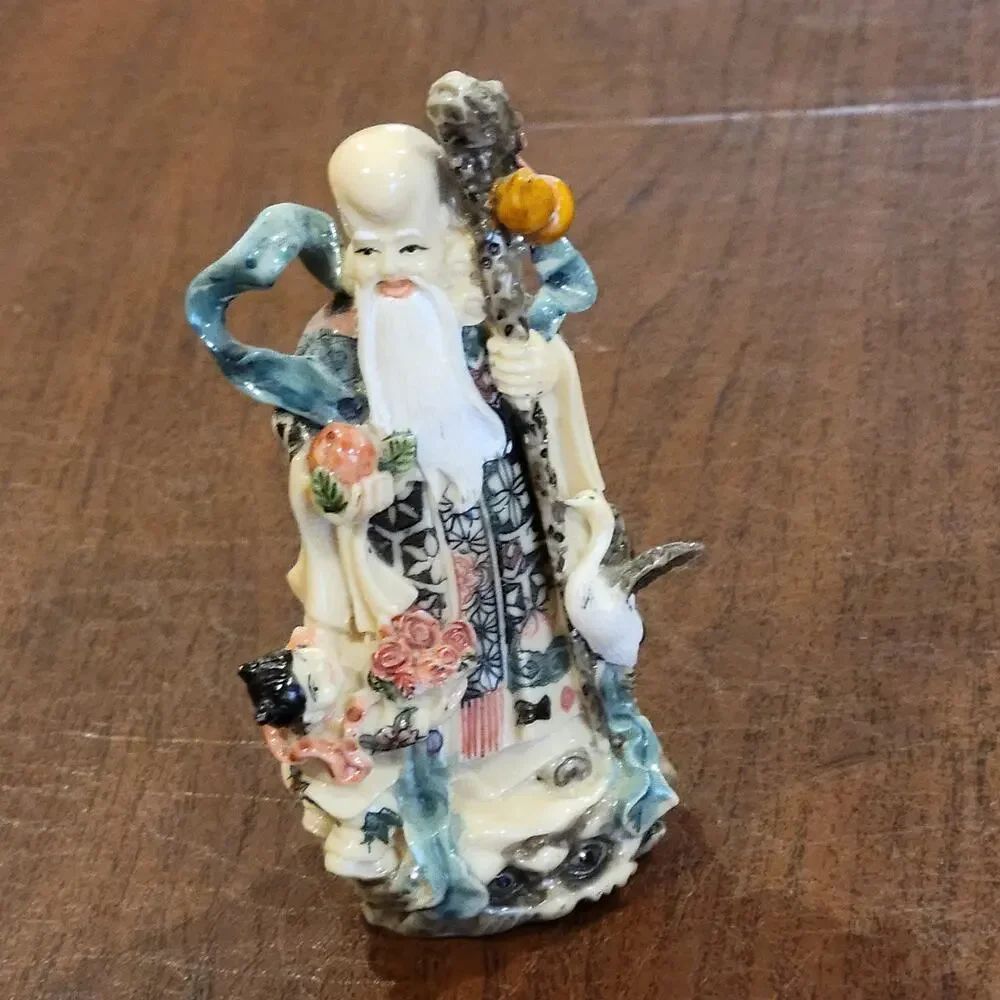 Vintage Chinese Old Wise Man with child Figurine Hand Painted 4.75